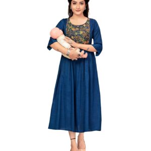 RITIJYA Feeding Kurtis for Women with Zip in Cotton Rayon | Maternity Gown Pregnancy Dress for Nursing Mothers | Stylish & Comfortable | S to 4XL | Maternity Wear Feeding Dress Tops