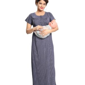 Fabme Women's Cotton Textured Floor Length Nursing Nighty
