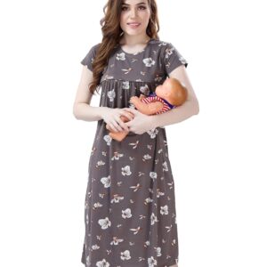 AV2 Women Cotton Calf Length Feeding Nighty