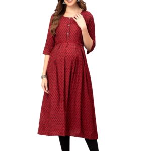 CEE 18 Cotton Rayon A-Line Flared Maternity Feeding Kurti for Women with Zippers | Maxi Gown Dress for Women | Breastfeeding Dress for Mothers | Feeding Kurti for Women | Maternity Wear for Women