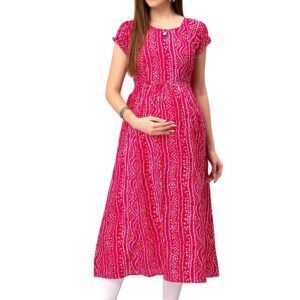 CEE 18 Cotton Rayon A-Line Flared Maternity Feeding Kurti for Women with Zippers | Maxi Gown Dress for Women | Breastfeeding Dress for Mothers | Feeding Kurti for Women | Maternity Wear for Women