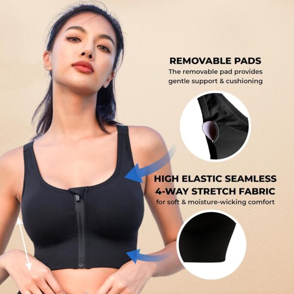 PLUMBURY Polyamide Women's Seamless Padded High Support Front Zip Cross Back Sports Bra - Image 3