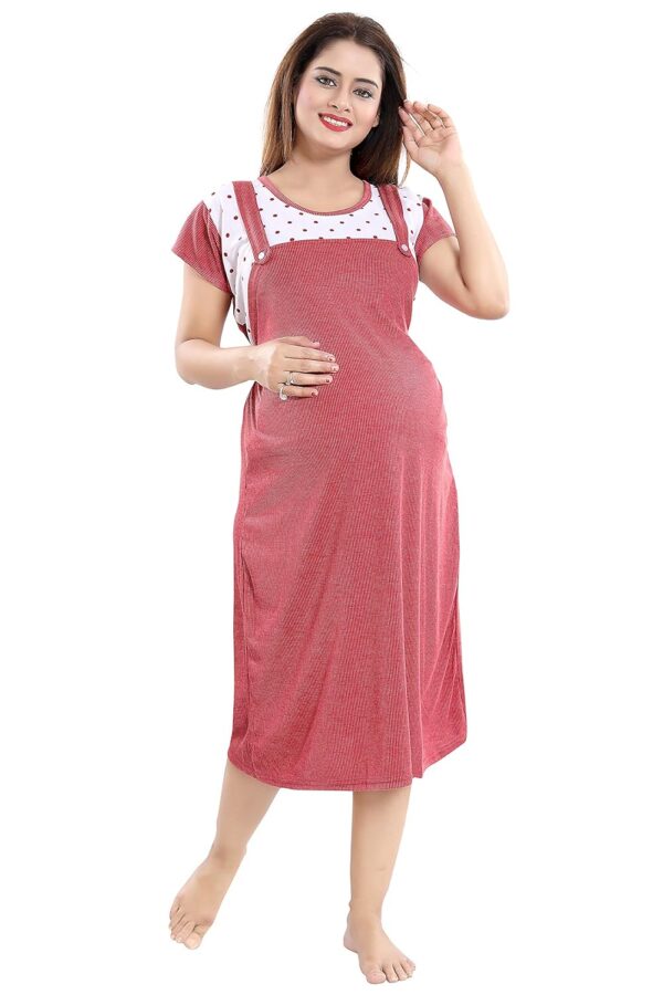 Fabme Women's Polyester Blend Dungaree Knee Length Nighty Pre and Post Pregnancy - Image 5