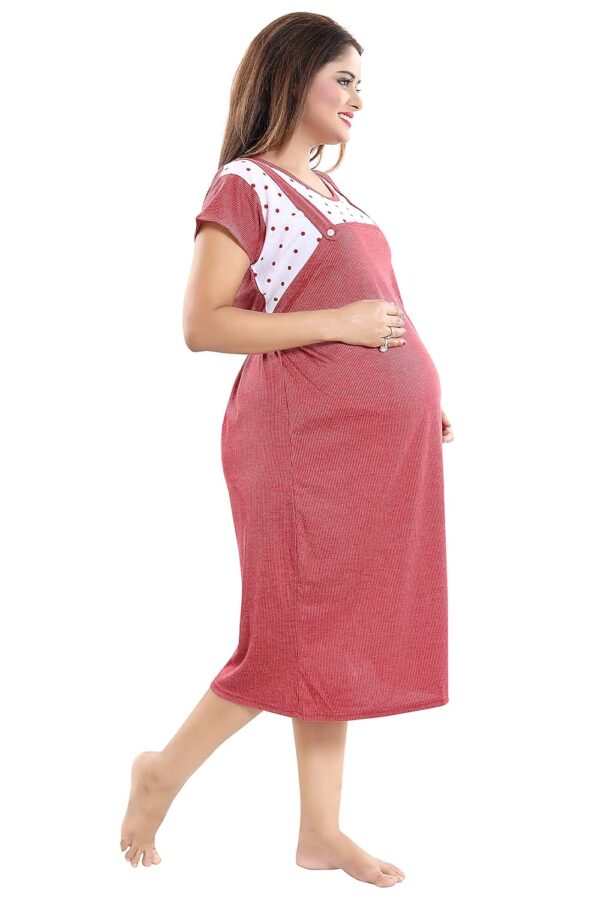 Fabme Women's Polyester Blend Dungaree Knee Length Nighty Pre and Post Pregnancy - Image 3