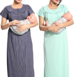 Fabme Cotton Blend Women Maxi Night Gown