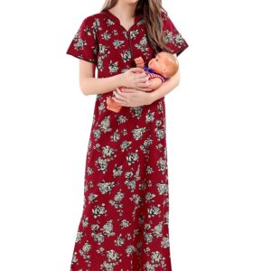 AV2 Women Cotton Printed Maternity Feeding Maxi Maternity Nighty 7203