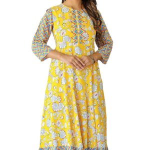 Yash Gallery Women's Plus Size Maternity Wear Floral Printed Anarkali Maxi Dress