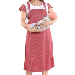 Fabme Women's Polyester Blend Dungaree Knee Length Nighty Pre and Post Pregnancy