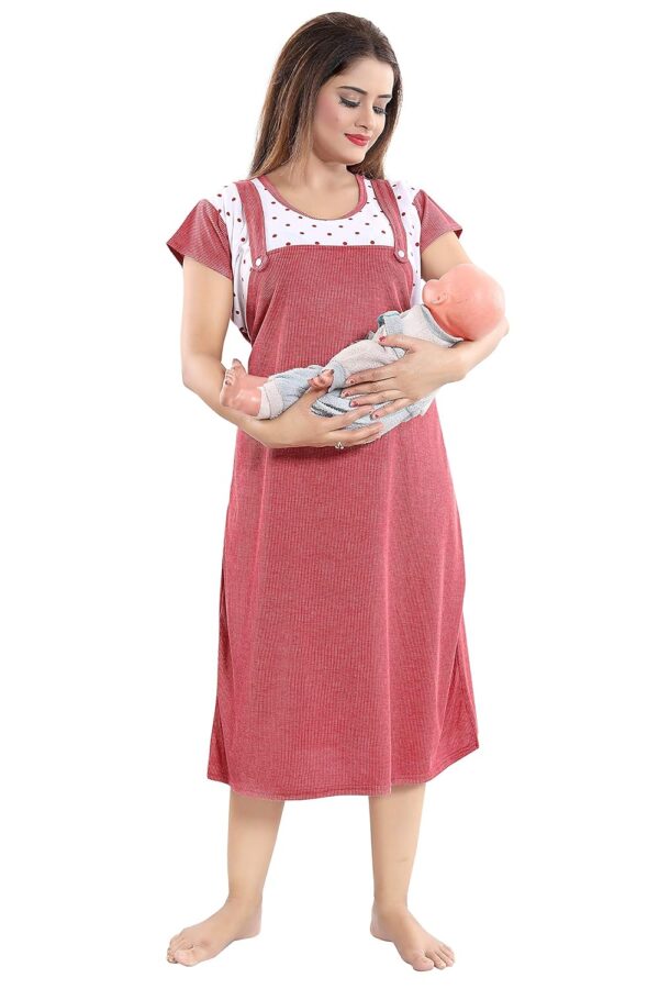 Fabme Women's Polyester Blend Dungaree Knee Length Nighty Pre and Post Pregnancy