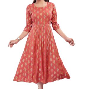 Mom&Bae Women's Printed Flared Anarkali Maternity Dress, Feeding Kurti with Concealed Zip