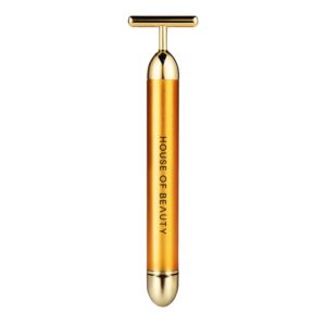 HOUSE OF BEAUTY T Shape Brass Head Bar Face Massager With 24k Battery Powered, 6000 Micro Vibration Facial Massage for Exercise Muscles, Skincare - (Golden)