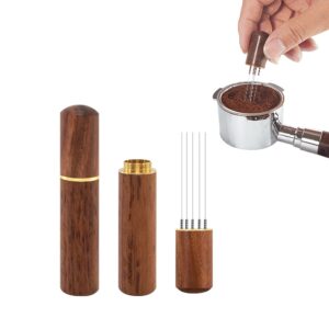 Gozaqe Espresso Coffee Needle Stirrers,8 Needles,304 Stainless Steel Needle,Natural Wood Handle And Stand,Coffee Accessories For Espresso Stirring Distribution