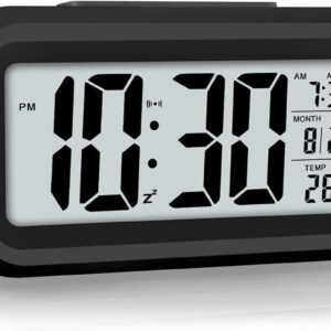 AERYS Digital Alarm Clock Table Clock for Students, Home, Office, Corporate with Automatic Sensor, Date & Temperature (Black Digital) Plastic, 14 W x 8 H Centimeters