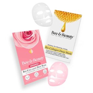 Bee & Beauty Bio Collagen Overnight Face Mask & Pink Deep Mask -Combo Pack Of 2 | Korean Mask For Glass Skin | Sheet Mask For Deep Hydration, Pore minimizing With Goodness Of Honey and Bulgarian Rose