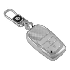 keyzone Silverstar TPU Key Cover with Keychain, Compatible with Toyota Innova Crysta, Innova HyCross, Hilux 2-Button Smart Key (Silver)