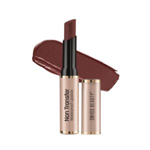 Swiss Beauty Non-Transfer Waterproof Lipstick with Jojoba Seed Oil | Matte Finish | Long-Lasting | Highly Pigmented | Shade- Chocobar, 3gm