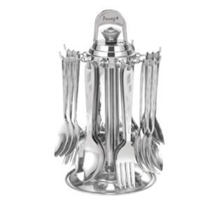Parage 24 Pieces Lily Cutlery Set Stainless Steel with Stand (Contains 6 Dinner Spoons, 6 Tea Spoon, 6 Dinner Fork, 6 Soup Spoons, 1 Stand) Spoon Set for Dining Table Stylish, Mirror Polished