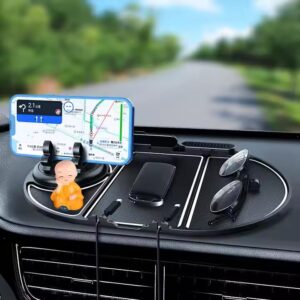 Pexbon Multipurpose Anti Slip car Dashboard mat 360 Degrees Rotating Phone Holder Built-in Aroma Therapy Function, Slots for Charging Cable Card and Eyeglass Frame, Car Parking Mobile Number Display
