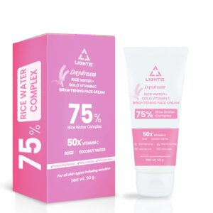 Light Up Daydream Rice Water Brightening Face Cream with 75% Rice Water Complex, Rose & Coconut Water | Korean Glass Glow | Shrink Pores | Oil Free & For All Skin Types | 50 g