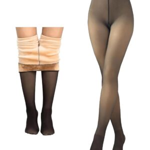 HSR Fleece Lined Tights Women Velvet Touch Leggings Thermal Fake Translucent Opaque High Waisted Winter Warm Dual-Tone Tight Free Size (Waist Size 24 inch to 34 inch)