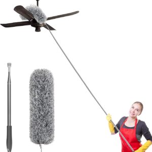 Hallstatt 2025 Upgraded Long Handle Microfiber Feather Ceiling Duster for Dust Cleaning with extendable Pole 100 Inch with Anti Scratch Bendable Brush for Cleaning High Cobweb Stick high Ceiling Fan