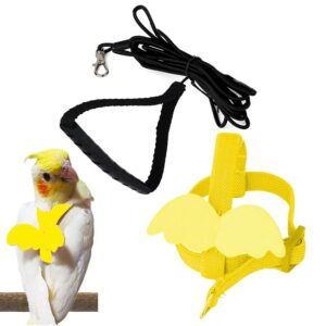 Bird Harness, Bird Leash with Buckle Clip, Adjustable Parrot Harness with Quick Release Strap Design, Mini Lightweight Outdoor Harness for Birds for Keck, Mini Macaw and Same Size Birds - Yellow