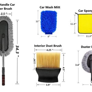 ALWAFLI Car Duster Car Cleaning Accessories Kit 5 Pcs Set Interior & Exterior Car Cleaning Detailing Brush Scratch & Lint Free Car Cleaning Cloth Car Ac Vent Cleaner Brush for Car, SUVs (5)