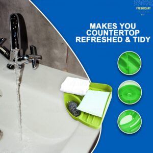 FreshDcart Kitchen Sink Corner Tool With Tray Storage Organizer Rack For Soap Dish Wash Basin (Plastic, Green), Pack Of 1, Sinks