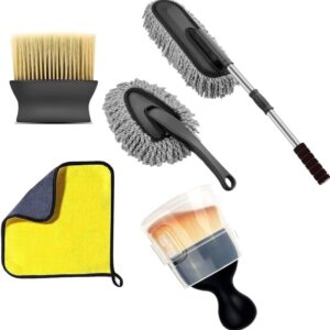 5 PCs Microfiber Car Duster with Long Handle Car Cleaning Brush Exteriror and Interiror Car Cleaning Cloth Car Ac Vent Cleaner Brush for Car, Motorbike, SUVs Car Cleaning Kit (A1)