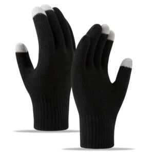 Wearslim Premium Super Soft Winter Unisex Elastic Touchscreen Thermal Hand Gloves For Men & Women, Woolen Knitted Winer Gloves for Driving, Texting & Outdoor Activities - Black