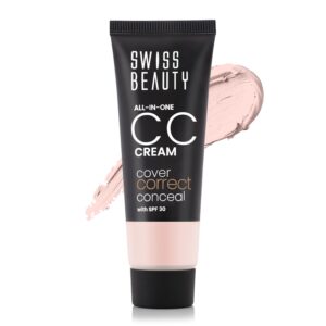 Swiss Beauty All-In-One Lightweight CC Cream with SPF 30 | Cover, Correct and Conceal | For Natural, Medium coverage | Shade- Soft Ivory, 25g |