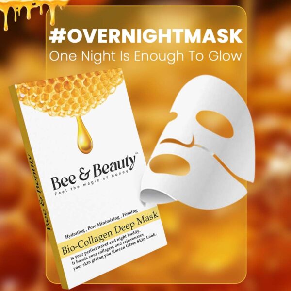 Bee & Beauty Bio Collagen Overnight Mask Pack of 1 | Korean Face Mask For Glass Skin | Sheet Mask For Deep Hydration, Pore minizmizing With Goodness Of Honey - Image 3