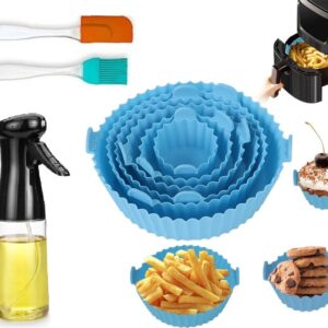 6 Pcs Round Reusable Non-Stick air Fryer Accessories Silicone Coating Pot Basket for Microwave Oven oil sprayer bottle and Oil brush And Spatula Set
