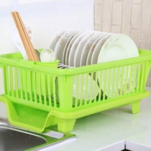 ROKOO Omkar s 3 in 1 Kitchen Sink Dish Drainer Drying Rack Utensils Washing Holder Plastic Basket Organizer with Tray and Utensil Cutlery Holder Cup (Green)