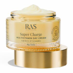 Ras Luxury Oils Super Charge Day Cream with Multivitamin SPF 30 PA++++ Goji Berry & Ceramides | Moisturizer for Glowing Skin with 72HR Hydration | Protection from UVA & UVB | Luxury Skincare