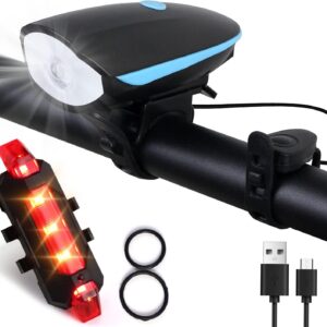Gadget Deals 2-in-1 Rechargeable Cycle Light and Horn with Cycle Tail Light LED Cycle Light for Bicycle Front Rear Light Combo | Cycle Lights for Bicycle