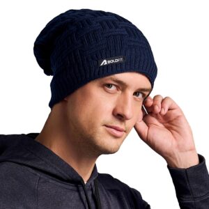 Boldfit Long Winter Caps for Men Woolen Beanie Cap for Men & Women Stretchable Woolen Cap for Men for Winter Thermal Winter Cap for Men Long Skull Cap for Winter Men Winter Wear Beanies - Navy Blue