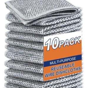 ANTIL'S Multipurpose Wire Dishwashing Rags for Wet and Dry Stainless Steel Scrubber Non-Scratch Wire Dishcloth for Washing Dishes Sinks Counters Easy Rinsing Machine Washable Pack 10