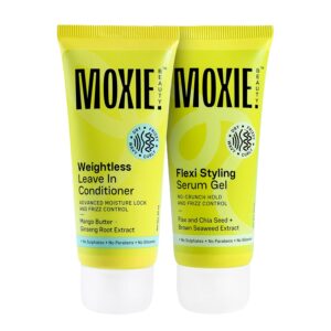 Moxie Beauty Wavy Vibe Setter Travel Duo | Enhances Wavy Hair & 94% Moisture Retention | For Wavy & Curly Hair | Tackles Frizzy & Dry hair | Weightless Leave-In Conditioner (50ml) & Flexi Styling Serum Gel (50ml)