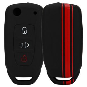 JVCV® Car Key Cover Compatible with Tata Curvv Tiago Tigor Nexon Punch Hexa Zest Bolt Safari Storme Flip Key - Rally Stripe (Black Red)