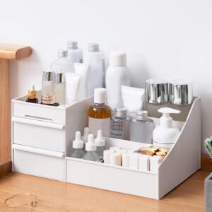ALOXE Cosmetic Organizer Box Drawers Storage Plastic Stationary Box | Make Up Organiser for Women White