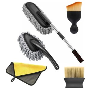 Otoroys 5 PCs Microfiber Car Duster with Long Handle Car Cleaning Brush Exterior and Interior Car Cleaning Cloth Car Ac Vent Cleaner Brush for Car, Motorbike, SUVs Car Cleaning Kit (Pack of 5)