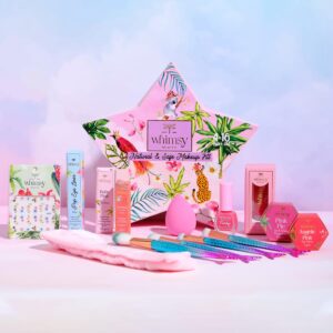 Whimsy 14-Piece Organic Makeup Kit for Girls & Teens | Real & Non-Toxic Beauty Set | Safe Toy Makeup with Lip Balm, Eye Glitter, Eyeliner, Lip Gloss & Mermaid Accessories | Birthday Gift for Kids 4-16 years