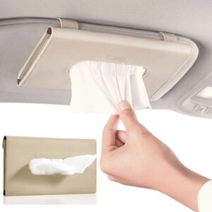 Yobbo Car Tissue Holder, Sun Visor Napkin Holder, Car Visor Tissue Papers Holder, Tissue Holder for Car, Tissue Dispenser Rectangular (Beige)
