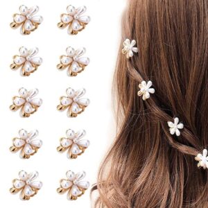 RedChimes Korean Style Small Pearl Mini Hair Claw Clips with Flower Design, Sweet Artificial Decorative Hair Accessories for Women's Girls Pack of 10 Pcs