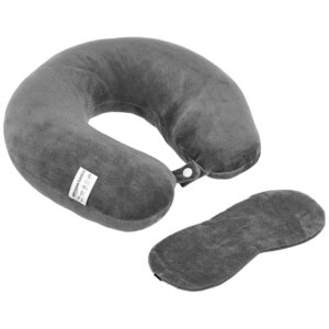 amazon basics Premium Travel Neck Pillow + Sleeping Eye Mask Combo| Ergonomic Design | Orthopedic Support | Super Soft Fabric | Ideal for Airplane, Car, Train