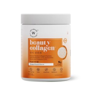 Wellbeing Nutrition Beauty Collagen with Hyaluronic Acid | Collagen Supplements for Women & Men | Collagen Powder with Biotin and Vitamins for Skin Radiance & Anti-Aging | 250g - Mango Peach Flavor