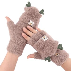Gloves for Women Winter Wear, Imitation Mink Soft Fur Winter Gloves for Women and Girls, Half Finger Hand Gloves for Winter Women Knitted Plush Fabric Touchscreen Finger Cute Mitten (Free Size)