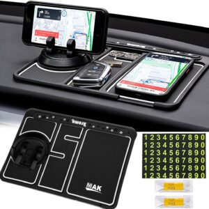 MAK Anti-Slip Car Dashboard Mat with Phone Holder & Aromatherapy - Universal Non Slip Sticky Rubber Pad with 2 Aroma Sticks & Radium Night Glow for Smartphone, GPS Navigation- Black (Radium White)