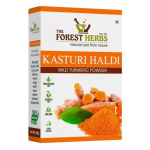 THE FOREST HERBS Natural care from nature Kasturi Haldi Powder For Natural Finish Face (100 Grams) For Glowing Skin | Kasturi Manjal For All Skin Types| 100% Natural, Chemical-Free, Perseverative-Free
